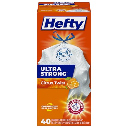 Hefty Ultra Strong Tall Kitchen Trash Bags, Citrus Twist Scent, 13 Gallon, 40 Count