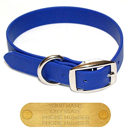Regal Dog Products Large Blue Waterproof Dog Collars with Custom Engraved Name Plate | Vinyl Coated, Anti, Easy to Clean Personalized Biothane Dog Collar - Other Sizes for Small & Medium Dogs