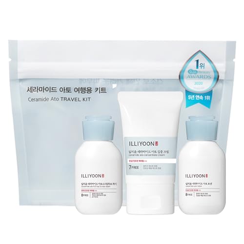 ILLIYOON Ceramide Ato Travel Kit Includes Cream, Lotion & Bodywash 3 pcs, Gift Set, Kit for Christmas and Birthday