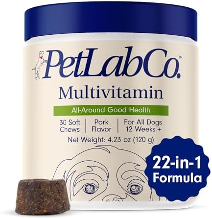 PetLab Co. 22 in 1 Dog Multivitamin - Support Dog's Immune Response, Skin, Coat, Joints & Overall Health - Vitamins A, E, D, B12, Minerals, Antioxidants - Chewable Pork Flavor