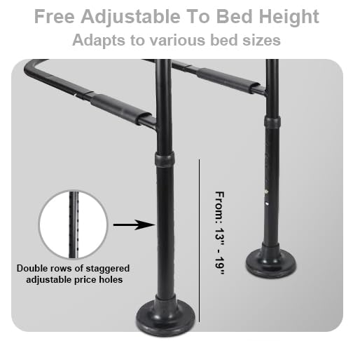 Bed Rails for Elderly Adults Safety: Adjustable Heights Bed Cane with Storage Pocket, Non-Slip Handle, Motion Sensor Light, Bedrails for Elderly Adults Grab Bar Bed Handrails, Can Withstand 400LB