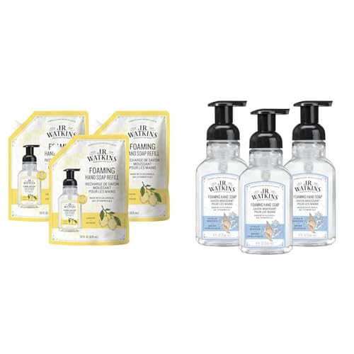 J.R. Watkins Foaming Hand Soap Refill 3 Pack 28 fl oz Lemon and Foaming Hand Soap with Pump 3 Pack 9 fl oz Ocean Breeze