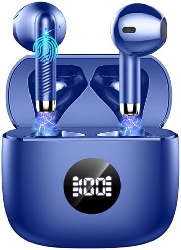 Wireless Earbuds, Bluetooth 5.4 Headphones LED Power Display Ear Buds Bass Stereo, Bluetooth Earbuds in-Ear Noise Cancelling Mic, 40H Playback Mini Case IP7 Waterproof Sports Earphones for Android iOS