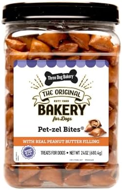 Three Dog Bakery Pet-Zel Bites - Pretzel Cookies for Dogs, Wholesome Puppy & Dog Training Treats, Baked Dog Biscuits, Delicious Dog Treats