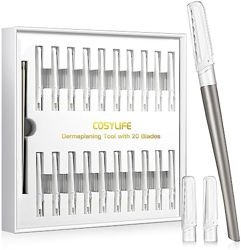 Dermaplaning Tool for Face Exfoliation, with 20 Replaceable Blades, Facial Shaver/Eyebrow Razor, Peach Fuzz Removal Eyebrow Shaper for Women, Easy to Use Dermaplaner Help Exfoliate and Smooth Skin