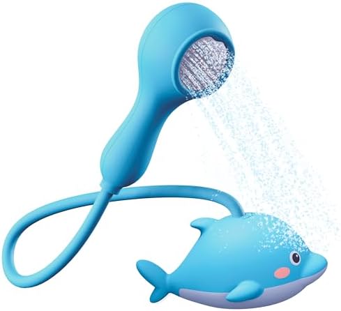 Rechargeable Baby Bath Shower Head - Kids Toddler Bathtub Sprayer Toy - Infant Child Tub Accessories Dolphin Bathtime Water Pump