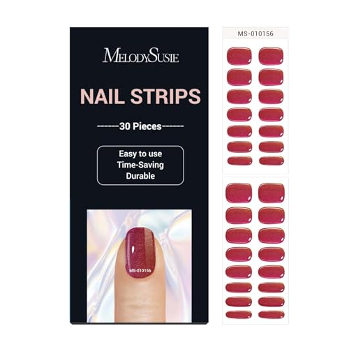 MelodySusie Semi Cured Gel Nail Strips (Chrome Pink)- Works with Nail lamp, Salon-Quality, Long Lasting, Easy to Apply & Remove - Includes 30Pcs, 2 Prep Pads, Nail File & Wooden Stick