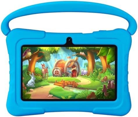 7 inch Kids Tablet with Shockproof Case, 1GB RAM 16GB ROM, Android Toddler Tablet with Bluetooth, WiFi, GMS, Parental Control, Educational, Games(Blue)