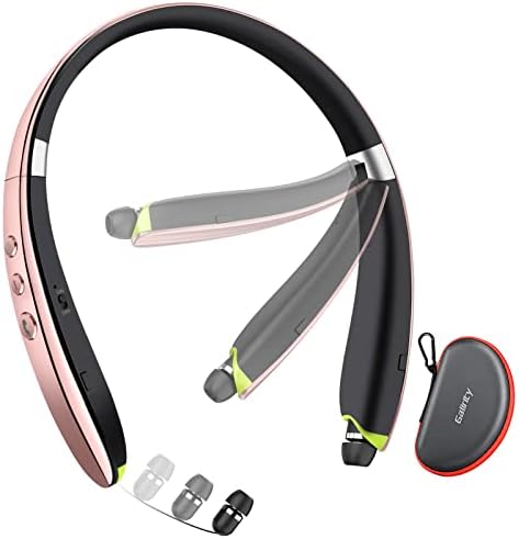 Bluetooth Headset, 2024 Upgraded Neckband Bluetooth Headphones with Retractable Earbuds, Noise Cancelling Stereo Earphones with Mic, Foldable Wireless Headphones for Sports Office with Carry Case