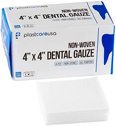 2000 Count 4x4 Gauze Pads - Soft 4-Ply Non Woven Gauze Sponges - Non Sterile Dental Gauze & Esthetic Wipes - All Purpose Medical Cotton Square for First Aid, Surgical, Wound Dressing (10 Packs of 200)