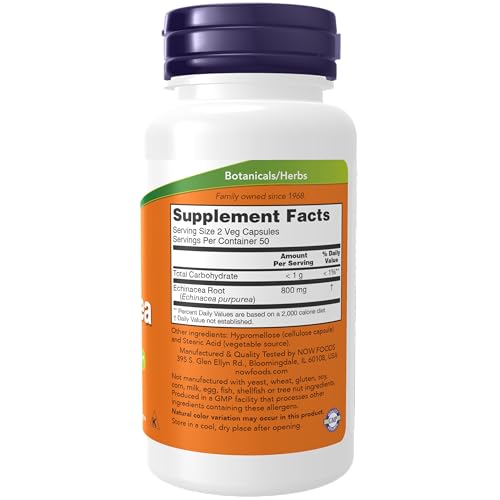 NOW Supplements, Echinacea (Purpurea Root) 400 mg, Immune System Support*, 100 Veg Capsules