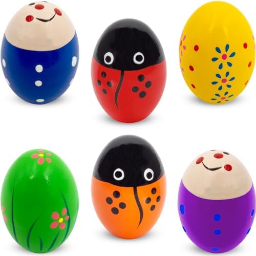 Wooden Maracas for Kids, Colorful Egg Shakers Toy for Boys and Girls Aged 1-3 Years, Gift for Preschool Children, Early Education Toys, 6-Pack Easter Eggs