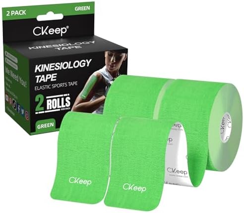 CKeep Kinesiology Tape, Uncut 2 Rolls, Original Cotton Elastic Premium Athletic Tape,Latex Free Hypoallergenic, 2inch x 16ft, Green