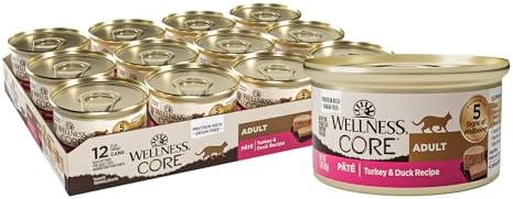 Wellness CORE Pate Adult Wet Cat Food, Natural, Protein-Rich, Grain Free, 3 Ounce, 12 Pack (Turkey & Duck)