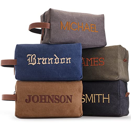 Embroidered - Handcrafted Personalized Toiletry Bag for Men Custom w/Name - 5 Canvas & 8 Thread Color - Gifts for Men