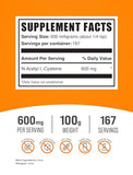 BulkSupplements NAC Powder (N-Acetyl Cysteine) – 600 mg per Serving – 100g (166 Servings), Gluten-Free Supplement