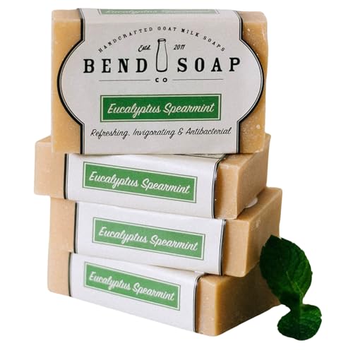 All Natural Goat Milk Soap - Paraben and GMO Free - Handmade in USA - Soothe Cracked Skin, Relax and Exfoliate - Overall Dry Skin Relief (Eucalyptus Spearmint, 4 Pack of 4.5oz)…