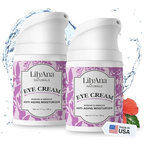 LilyAna Naturals Eye Cream for Dark Circles and Puffiness, Under Eye Cream for Wrinkles and Bags, Anti Aging Eye Cream helps Improve Dryness; for Sensitive Skin (Bottle, 1.7 Ounce (Pack of 2))