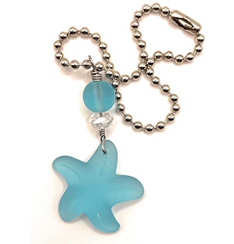 Light Blue Starfish Car Charm for Rear View Mirror, Ocean Inspired Starfish Car Ornament, Sea Glass Starfish Charm or Sun Catcher, Coastal Gift