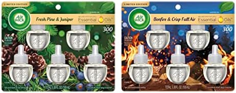 Air Wick Plug in Scented Oil 5 Refills, Fresh Pine and Juniper, Fall Scent, Fall Spray, (5x0.67oz) and Plug in Scented Oil 5 Refills, Bonfire and Crisp Fall Air