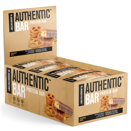 Authentic Bar Kitchen Sink Protein Bars - Tasty Meal Replacement Energy Bars w/ 16g Whey Protein Isolate, Natural Sugars from Pure Honey, Healthy Fat Peanut Butter Foundation - 12 Pack