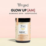 Winged Wellness Glow Up AM Collagen Peptide Powder | Morning Skin and Adaptogens for Glowing Skin and Energy. Grass Fed Collagen w/Lion’s Mane, Maca and Vitamin B12 I Unflavored, 21 Servings