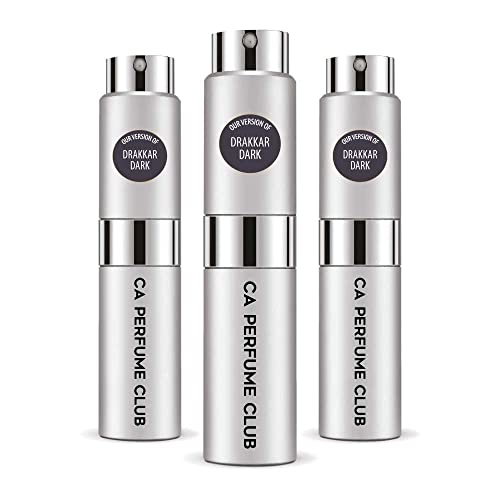 CA Perfume Impression of G. Laroche Drakkar Dark For Men Replica Version Fragrance Dupes Concentrated Long Lasting Eau de Parfum Spray Refillable Atomizer Bottle 0.27 Fl Oz-X3