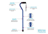NOVA Designer Walking Cane with Offset Handle, Lightweight Adjustable Walking Stick with Carrying Strap, “Maui Flowers” Design