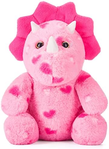 Stuffed Dinosaur Animal Love Plush Toy with Hearts for Valentine Day,11.4" Soft Small Triceratops Sweet Plushie,Gifts for Her Girls