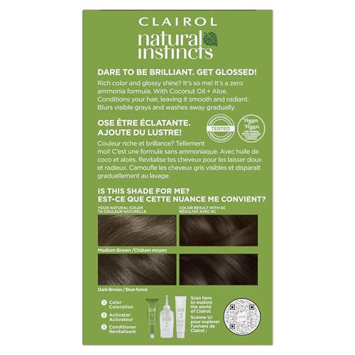 Clairol Natural Instincts Demi-Permanent Hair Dye, 5C Brass Free Medium Brown Hair Color, Pack of 3