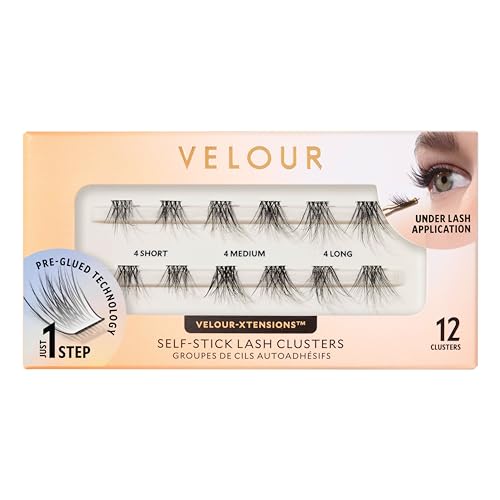 Velour-Xtensions™ Self-Stick Lash Clusters Kit, Self Adhesive Eyelashes, Includes 12 Eyelash Clusters & Applicator, Comfortable & Lightweight Lash Extensions (Everday Natural)
