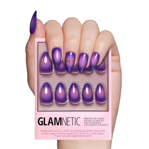 Glamnetic Press On Nails - Tarot | Short Almond Purple Nails with Ombre Design, Reusable Stick On Fake Nails with Glue | Salon Quality | 15 Sizes - 30 Nail Kit