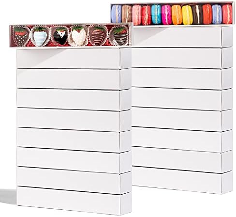 RomanticBaking 50 Pack Long Strawberry Boxes Macaron boxes Truffle Boxes Cocoa Bombs Boxes Cookies boxes Bakery Boxes(12x2 2¼x2 Inches)