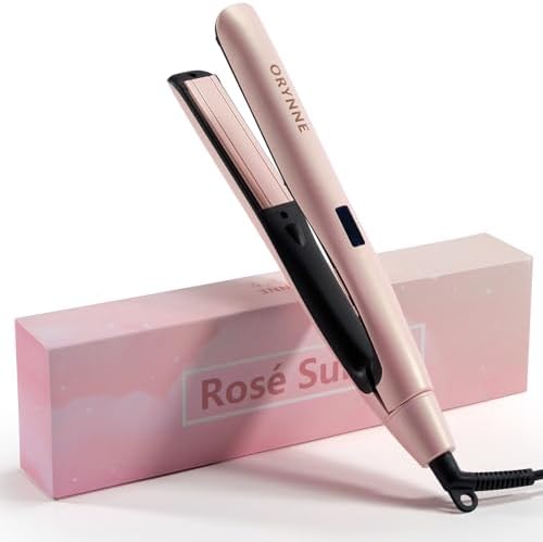 Hair Straighteners for Women, 1” Flat Iron Hair Straightener with 10 Heat Settings, Pink Hair Straightener and Curler 2 in 1, Ceramic Flat Iron for All Hair Type, Dual Voltage