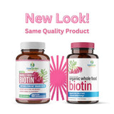 Whole Food Biotin Supplement - Contains Certified Organic Plant Based Biotin from Sesbania Agati Trees - by SolaGarden Naturals. May Support Hair, Skin and Nails. 60 Non GMO Veggie Capsules.