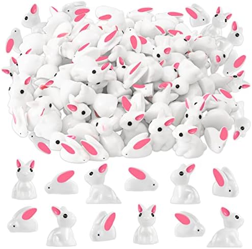 Miniature Rabbit Figurines, 100Pcs Mini Resin Bunny Animals Toy, Miniature Rabbit for Landscape Ornaments Miniature Garden Decor Potted Plant,Cake Topper Decoration