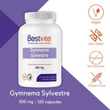 BESTVITE Gymnema Sylvestre 500mg (120 Vegetarian Capsules) - Standardized to 75% Gymnemic Acid - No Stearates - No Fillers - No Flow Agents- Vegan - Non GMO - Gluten Free