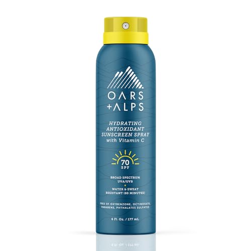 Oars + Alps Hydrating SPF 70 Sunscreen Spray, Infused with Vitamin C and Antioxidants, Water and Sweat Resistant, 6 Oz, 1 Pack