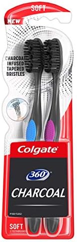 Colgate 360 Charcoal Toothbrush, slimmer Tip Soft Bristles, 2 Count
