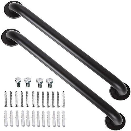 Black Shower Grab Bar 16 Inch - 1.25" Diameter, iMomwee 2 Pack Stainless Steel Bathroom Grab Bar Handle, Bathroom Shower Balance Bar,Safety Hand Rail Support,Handicap Elderly Senior Assist Bath Handle