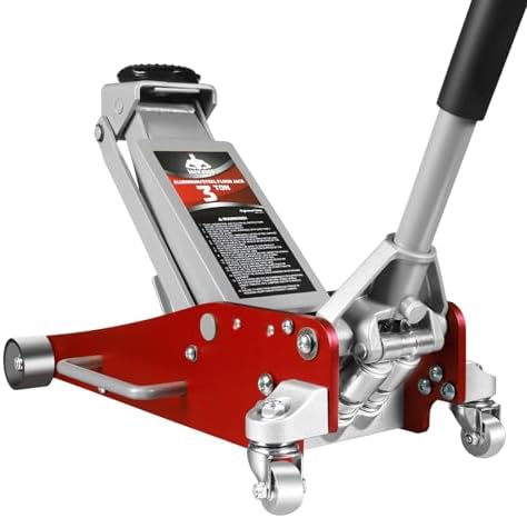 3 Ton Low Profile, Aluminum and Steel Racing Floor Jack with Dual Pistons Quick Lift Pump for Sport Utility Vehicle, Lifting Range 3-15/16" min to 18-5/16" max, Red