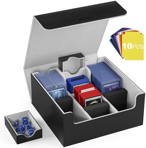 Card Deck Case for Trading Cards, Trading Card Storage Box Leather Magnetic Closure Card Deck Box Fit for MTG, YuGiOh and Sport Cards (Black)