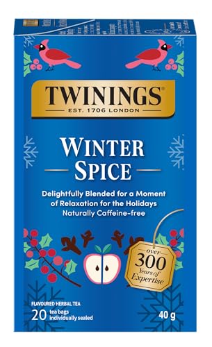 Twinings Winter Spice Herbal Tea Individually Wrapped, 20 Count (Pack of 6), Includes Camomile, Apple, Cinnamon, & Clove, Caffeine-Free, Enjoy Hot or Iced