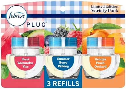 Febreze Plug In Air Freshener, Odor-Fighting Scented Oil Refill, Spring Fruit Mix, 3 Refill