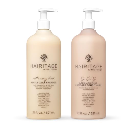 Hairitage Outta My Hair Gentle Daily Moisture Shampoo and SOS Deep Moisture Conditioner - 1 Liter Set, For hair types 1A-4C, With Jojoba Oil and Signature Fragrance