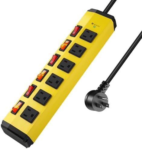 ANNQUAN 6 Outlet Metal Power Strip with 6 Individual Switches,Heavy Duty Power Strip 1200J 15A 6FT Cord Home Office Industrial Commercial Shop