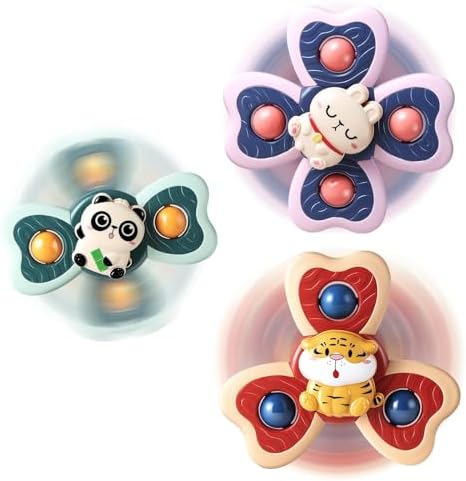 ALASOU 3PCS Suction Cup Spinner Toys for 1 Year Old Boy Girl|Spinning Top Baby Toys 12 18 Months|1 2 Year Old Boy Birthday Gift|Baby Bath Toys for Kids Ages 1-3|Sensory Toys for Toddlers 1-3