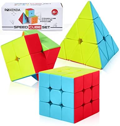 ROXENDA Speed Cube Set, Magic Cube Set of 2x2x2 3x3x3 Pyramid Cube Smooth Puzzle Cube (Stickerless)