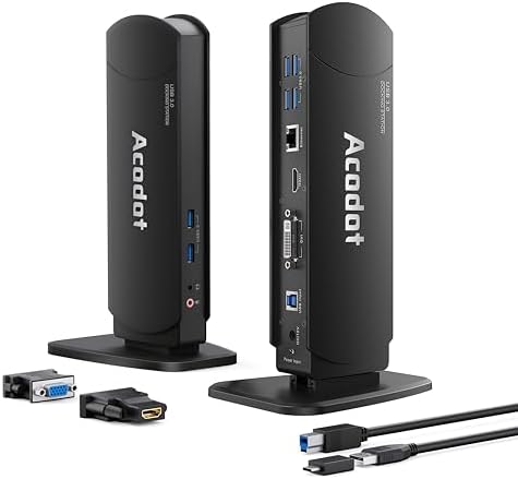 Docking Station Dual Monitor, Acodot 13 in 1 USB 3.0 Laptop Docking Station, USB C Universal Docking Station with HDMI, Gigabit Ethernet, USB 3.0 * 6, VGA, DVI, Audio for Windows, Macbook, Mac