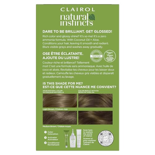 Clairol Natural Instincts Demi-Permanent Hair Dye, 6A Light Cool Brown Hair Color, Pack of 3